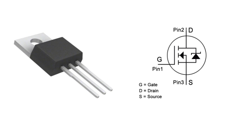 „IRLZ44N MOSFET“ duomenų lapas, grandinė, lygiavertis, „Pinout“