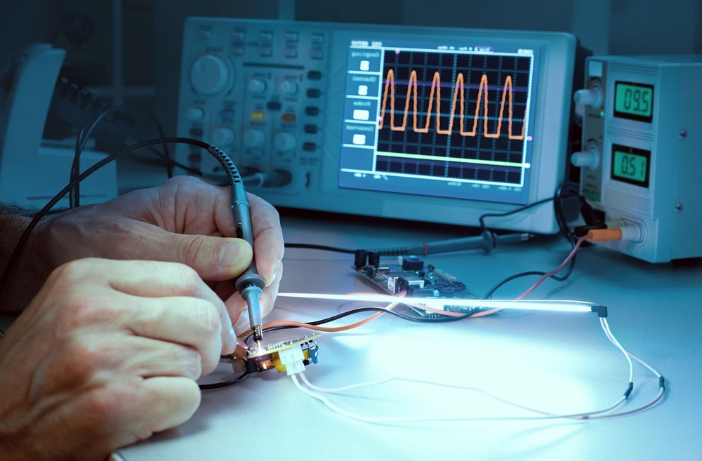 Oscilloscope Measuring Electronic Signals During Circuit Testing